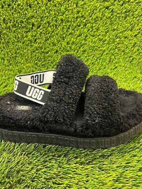 UGG Oh Fluffita Womens Size 8 Black White Winter Comfort Slingback Slippers